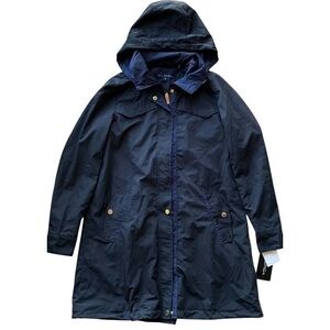 Via Spiga Water Rain Trench Coat Jacket Hooded Black Navy Blue Size XS